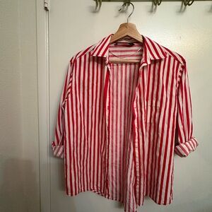 Zara Red and White Casual Button Down Shirt